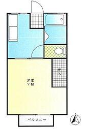 小倉ハイツ 2階1Kの間取り