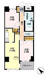 グリーンヒルズ 4階2LDKの間取り