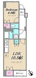 自由ヶ丘フラワーマンション 1LDKの間取図画像
