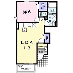 カーサ・ゼフィーロ 1階1LDKの間取り