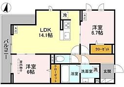 プレジール 2階2LDKの間取り