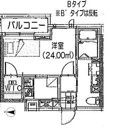 フルールバロン八王子 1Kの間取図画像