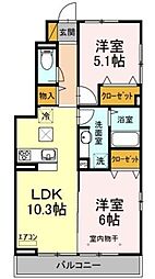 ネオハイツサギヌマII 1階2LDKの間取り
