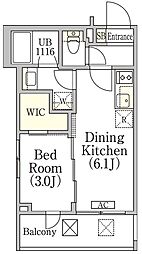 イプセ神楽坂 2階1DKの間取り