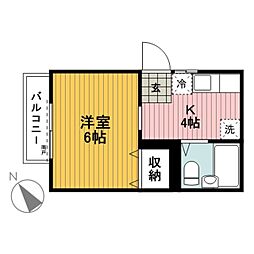 レビアス栗田谷 2階1Kの間取り