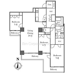芦花公園プレスティージュ 5階3LDKの間取り