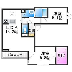 Passaro Grande北田辺 2LDKの間取図画像