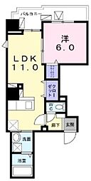 フルール アビタシオン 2階1LDKの間取り