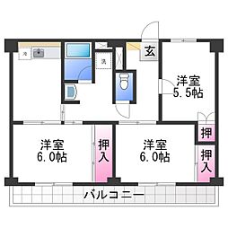 ビレッジハウス草部5号棟 3DKの間取図画像