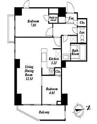 ダイアパレス蔵前 3階2LDKの間取り