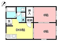 アゼリア5 1階2DKの間取り