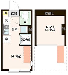 Latte北葛西 1階ワンルームの間取り