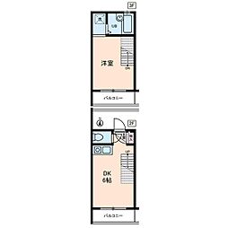 ディア 2階1DKの間取り