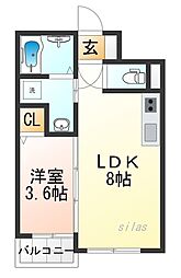 西宮市熊野町アパート 1DKの間取図画像