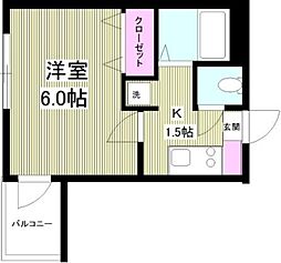 モンシャトー中野・新井館 2階1Kの間取り