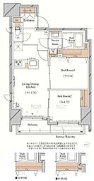ブランシエスタ上野 2階2LDKの間取り