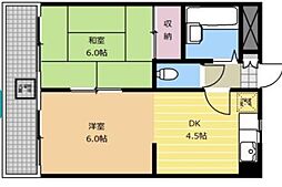 パレスつじや 1LDKの間取図画像
