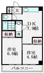 サンパレス 3階2DKの間取り