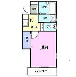 ローズハイム 2階1Kの間取り