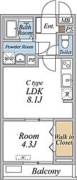 リブリ・国立イチョウテラス 1LDKの間取図画像