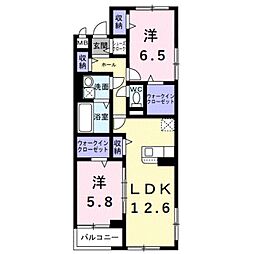 南海高野線 萩原天神駅 徒歩9分の賃貸アパート 2階2LDKの間取り