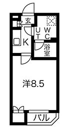東急目黒線 西小山駅 徒歩3分の賃貸マンション 4階1Kの間取り