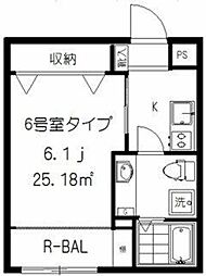 フォセット上北沢 1Kの間取図画像