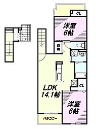 ランド　フォレストI 2階2LDKの間取り