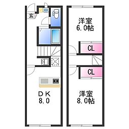 レオパレスINBE・3 2DKの間取図画像