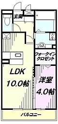ラ・プランタン北野 1階1LDKの間取り