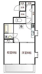 パーシモンハウス 3階2DKの間取り
