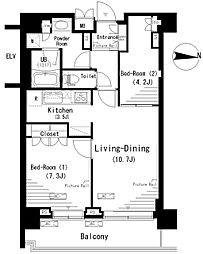 パークアクシス辰巳ステージ 9階2LDKの間取り