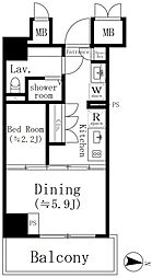 高円寺クロスオーバー 2階1DKの間取り