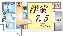 ジニアス・エス 3階1Kの間取り