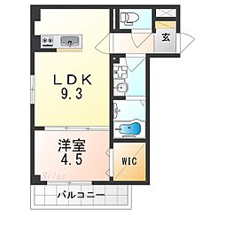 Osaka Metro四つ橋線 花園町駅 徒歩1分の賃貸マンション 2階1LDKの間取り