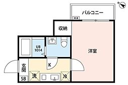 エトワール鶴ヶ島 2階1Kの間取り