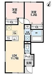 川越市岸町3丁目アパート 2LDKの間取図画像