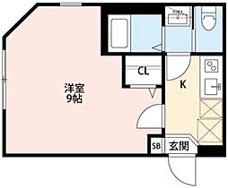 雨千平安楼 4階1Kの間取り