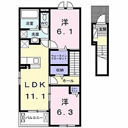 コンコルド 2階2LDKの間取り
