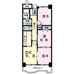 JR関西空港線 りんくうタウン駅 徒歩12分の賃貸マンション 4階3DKの間取り