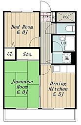 ライオンズマンション淵野辺第2 2DKの間取図画像
