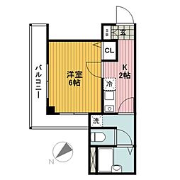 シェルターハウス 2階1Kの間取り