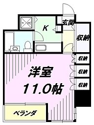 京王線 京王八王子駅 徒歩4分の賃貸マンション 9階1Kの間取り