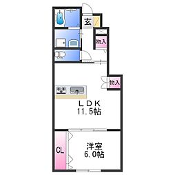 グランニエル 1階1LDKの間取り