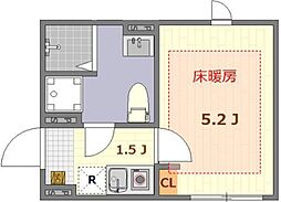ザ・ルームス羽田 2階1Kの間取り