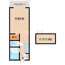 フラワープレイス 2階ワンルームの間取り
