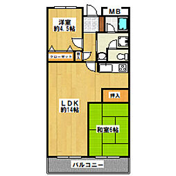 レジデンス永山 3階2LDKの間取り