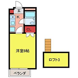 コーポラスＫＥＮ 2階1Kの間取り