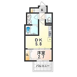 テラ堺市駅 3階1DKの間取り