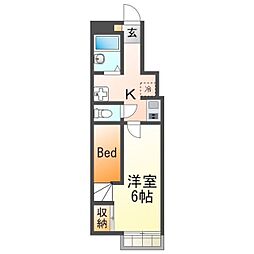 サニーウェル 1階1Kの間取り